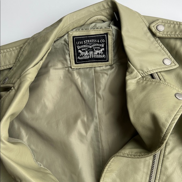 NWT Levi’s Faux Leather Belted Moto Jacket - Sage Green Size S - Picture 13 of 16